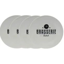 Gifi Lot de 4 assiettes plates rondes Bistrot porcelaine blanche