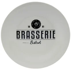 Gifi Lot de 4 assiettes plates rondes Bistrot porcelaine blanche