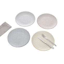 Gifi Lot de 4 assiettes plates porcelaine motif trait triangle multicolore Ø24cm