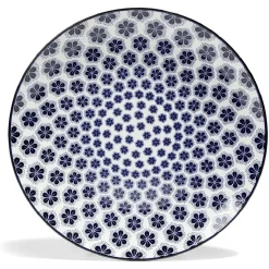 Gifi Lot de 4 assiettes plates Ø27cm porcelaine imprimé bleu et blanc