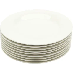 Gifi Lot de 10 assiettes rondes plates céramique uni blanc