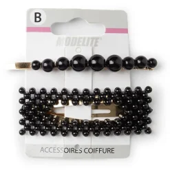 Gifi Beauté^Lot de 2 barrettes à cheveux dorées à perles noires