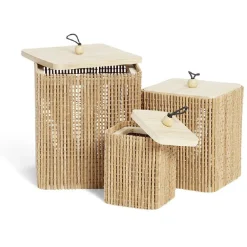 Gifi Rangement|Lot de 3 boîtes de rangement carrées en bambou
