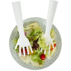 Gifi Lot de 2 couverts à salade forme main plastique blanc