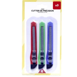 Gifi Outils Bricolage^Lot de 3 cutters de précision vert/bleu/rouge