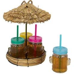Gifi Lot de 4 gobelets à paille 260ml forme cactus dans décor estival