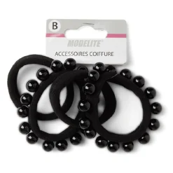 Gifi Beauté^Lot de 4 élastiques à cheveux avec perles polyester noir