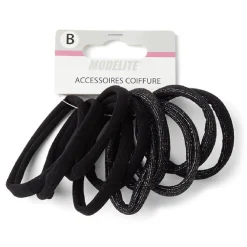 Gifi Beauté^Lot de 10 élastiques à cheveux mousse polyester noir et argenté