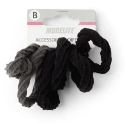 Gifi Beauté^Lot de 6 élastiques à cheveux larges polyester doux noir et gris