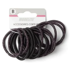 Gifi Beauté^Lot de 15 élastiques à cheveux polyester noir et fil métallique rose
