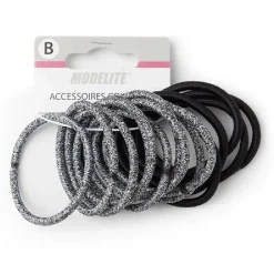 Gifi Beauté^Lot de 15 élastiques à cheveux polyester noir et blanc aspect chiné