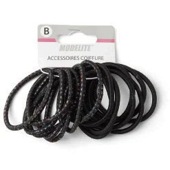Gifi Beauté^Lot de 15 élastiques à cheveux polyester noir et fil métallique multicolore
