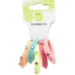 Gifi Beauté^Lot de 5 élastiques colorés avec strass