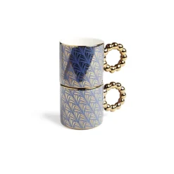 Gifi Lot de 2 mugs 30cl design chic bleu foncé et doré