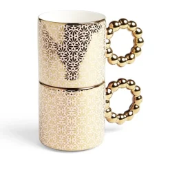 Gifi Lot de 2 mugs 30cl design chic rose et doré