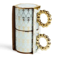 Gifi Lot de 2 mugs 30cl design chic bleu clair et doré