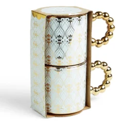 Gifi Lot de 2 mugs 30cl design chic bleu clair et doré