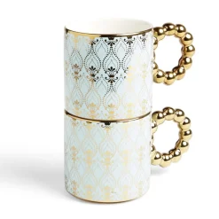 Gifi Lot de 2 mugs 30cl design chic bleu clair et doré