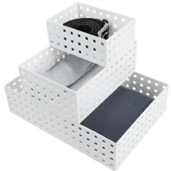 Gifi Rangement|Lot de 3 panières de rangement blanche