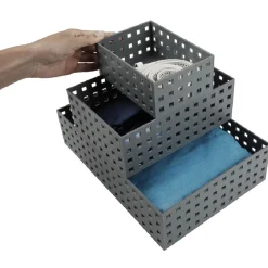 Gifi Rangement|Lot de 3 panières de rangement grise