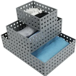 Gifi Rangement|Lot de 3 panières de rangement grise