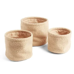 Gifi Rangement|Lot de 3 panières en laine bouclée beige