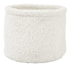 Gifi Rangement|Lot de 3 panières rondes effet laine bouclée polyester blanc