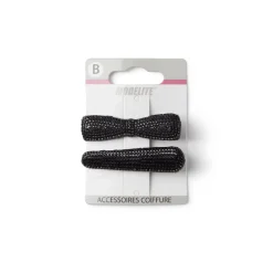 Gifi Beauté^Lot de 2 pinces à cheveux plates crocodile à strass noir