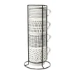 Gifi Lot de 4 tasses empilables 20cl porcelaine blanc et noir avec support métal