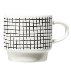 Gifi Lot de 4 tasses empilables 20cl porcelaine blanc et noir avec support métal