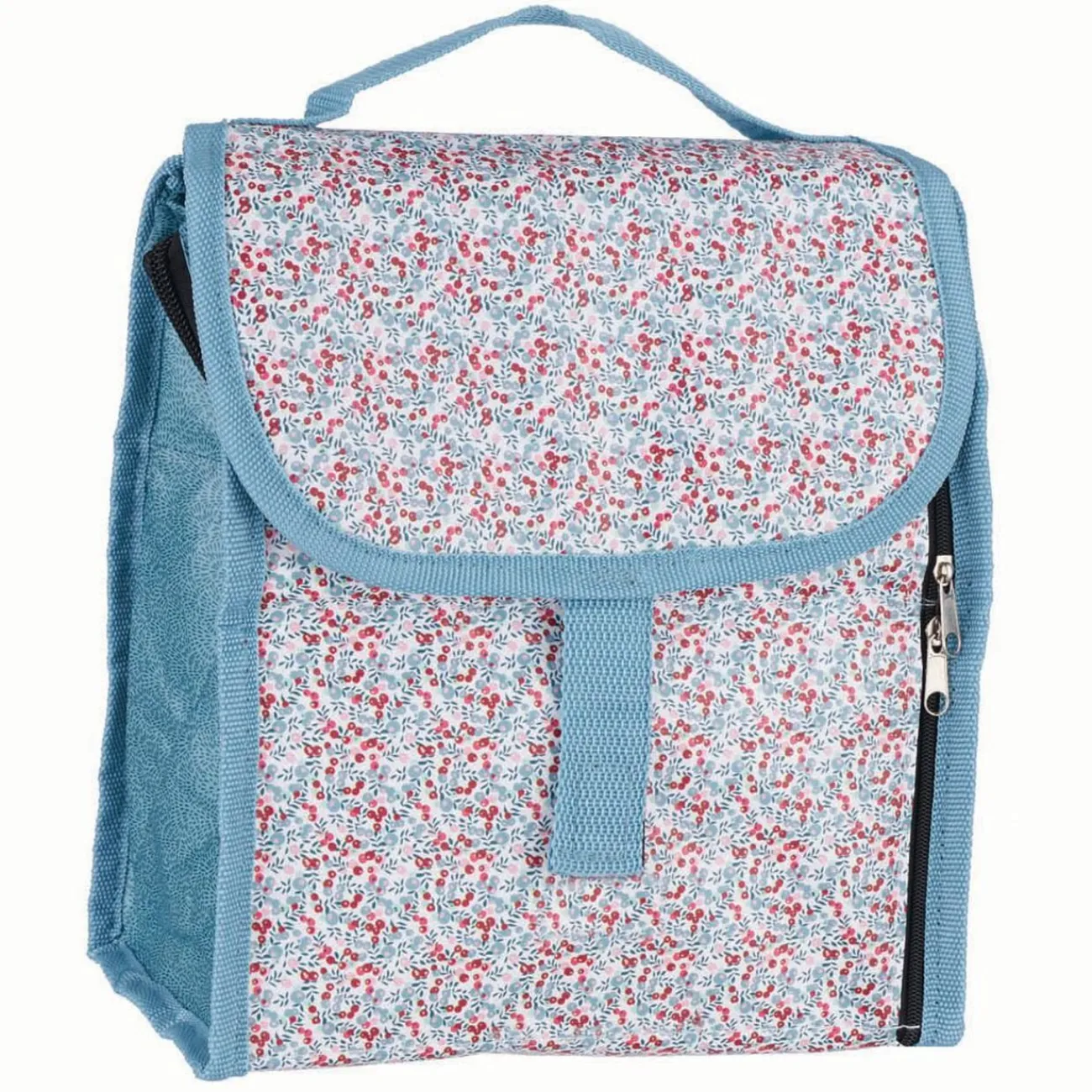 Gifi Lunch bag réfrigérant blanc et bleu motif fleuri rouge 2,3 L