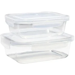 Gifi Lunchbox en verre x2 avec couvercle 1,05L et 1,5L