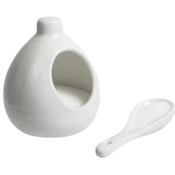Gifi Main à sel + cuillère en céramique blanc