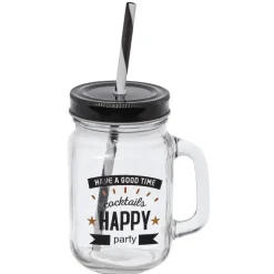 Gifi Mason jar "Happy" avec paille x4