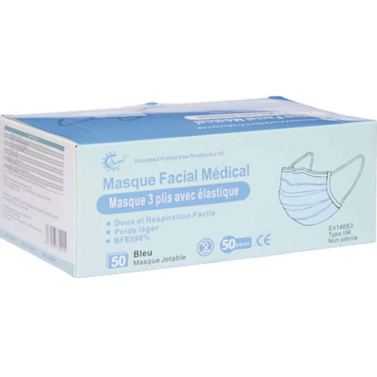 Gifi Bien-Être^Masque facial Médical Type IIR BFE>98% 3 plis - Boîte de 50 pcs