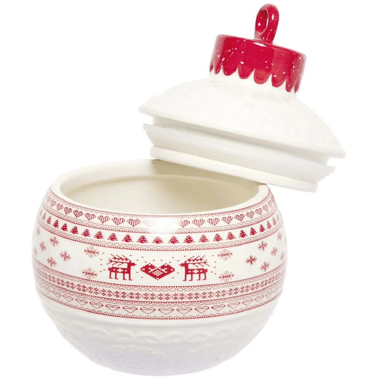 Gifi Mini bonbonnière en céramique décor Noël rouge blanc