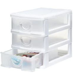 Gifi Rangement|Mini boîte de rangement en plastique 3 tiroirs transparent