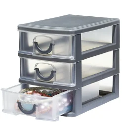 Gifi Rangement|Mini boîte de rangement en plastique 3 tiroirs transparent