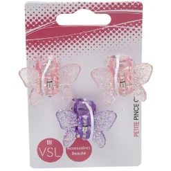 Gifi Beauté^Mini pince à cheveux papillon rose et violet x3