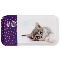 Gifi Mini plateau rectangulaire mélamine blanc violet déco chat