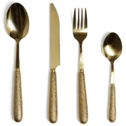 Gifi Ménagère inox doré x16 avec manche effet pigment relief