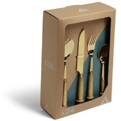 Gifi Ménagère inox doré x16 avec manche effet pigment relief