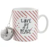 Gifi Mug avec boule à thé Love Jog Peace blanc rayure rouge 35 cl