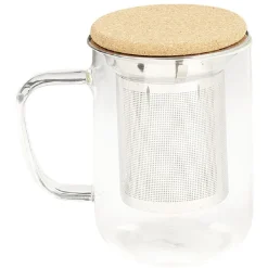 Gifi Mug avec infuseur en inox verre et couvercle en bambou