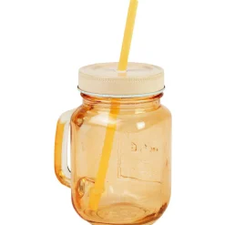 Gifi Mug bocal coloré orange avec paille