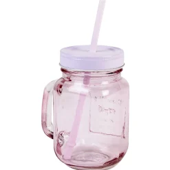 Gifi Mug bocal coloré rose avec paille