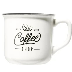 Gifi Mug café en porcelaine effet email blanc bord noir Coffee shop 33cl H8,5cm