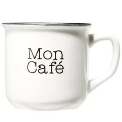 Gifi Mug café en porcelaine effet email blanc et bord noir Mon café 33cl H8,5cm