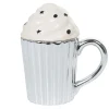 Gifi Mug cupcake gris argenté avec couvercle blanc