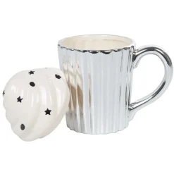 Gifi Mug cupcake gris argenté avec couvercle blanc